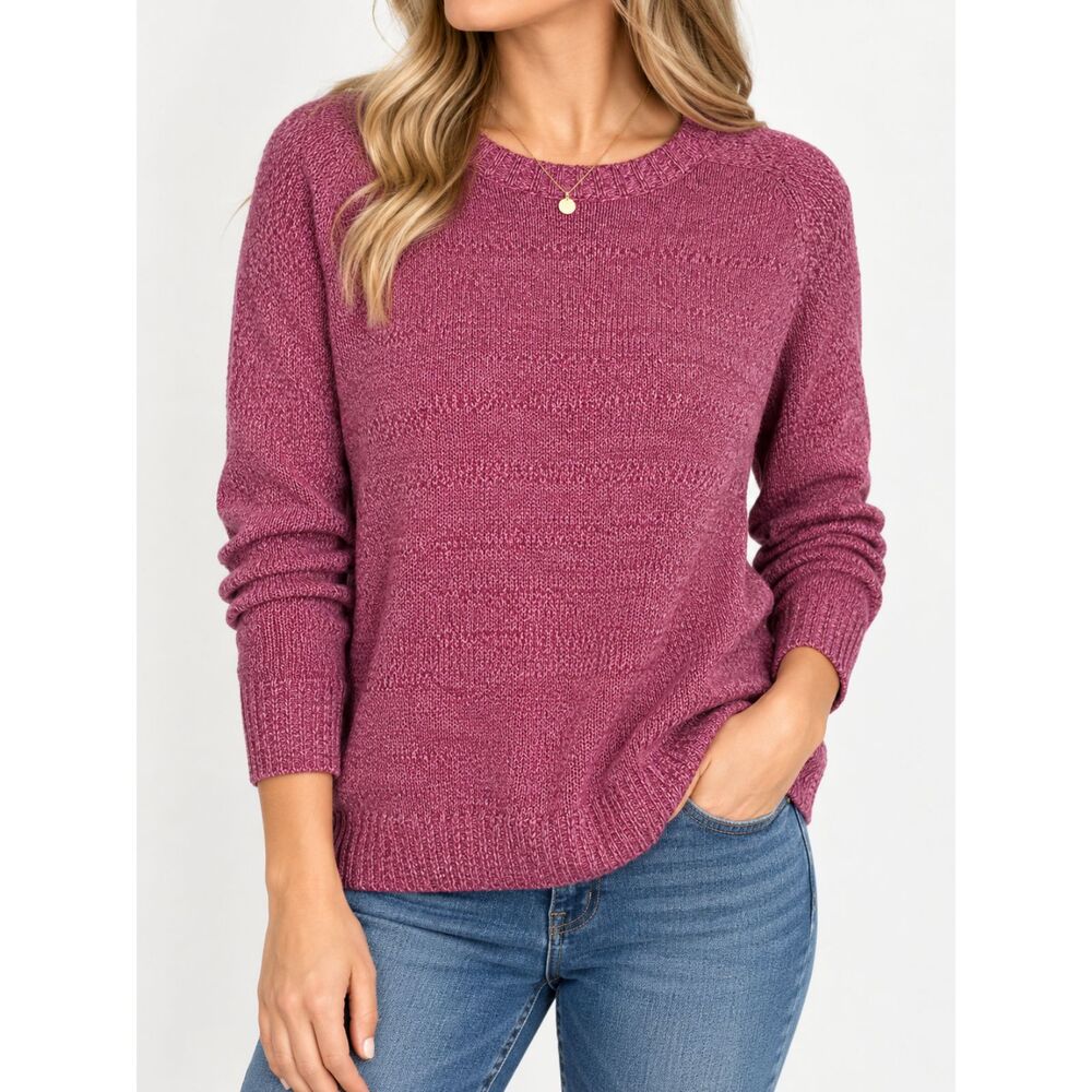 WinterSilks Womens S 100% Silk Knit Sweater Pink Crewneck Pullover Vintage Fall